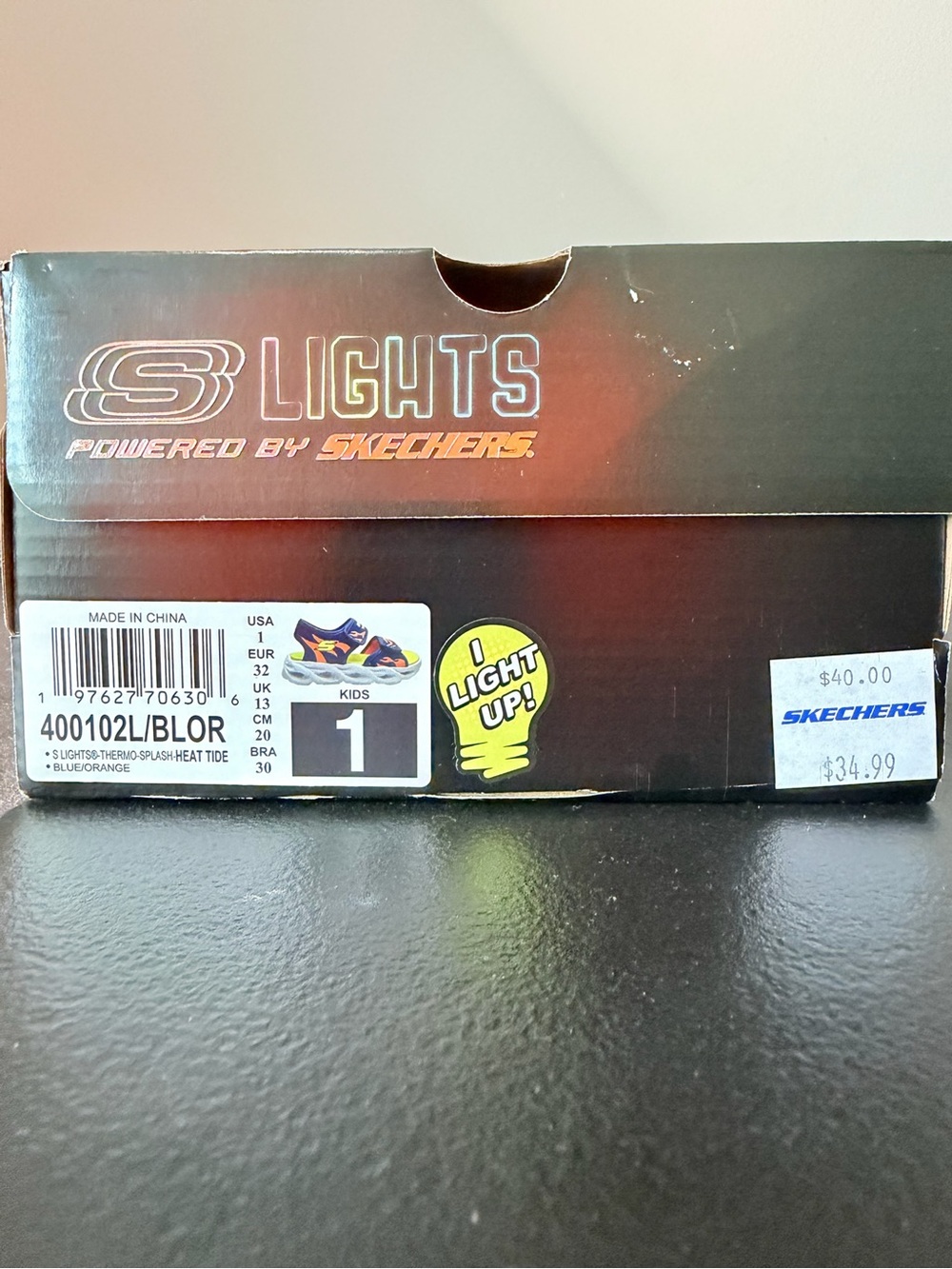 Skechers S-Lights Kids Blue Orange Light-Up Sneakers